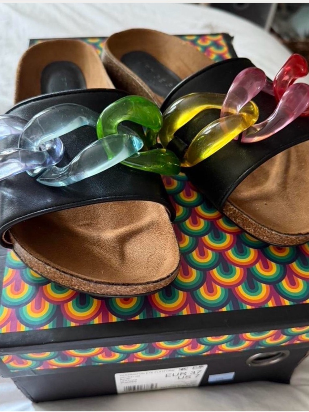 Kurt Geiger Black Slide Mules with Multicolor Translucent Chain - Picture 2 of 3